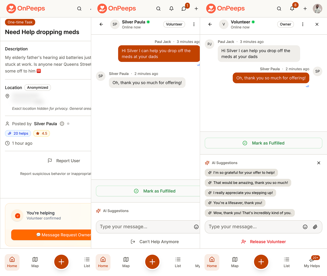 OnPeeps step 3: Chat & coordinate
